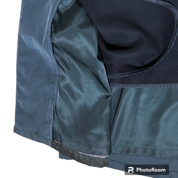 Vtg Jones New York Dark Teal Maxi Flare Trench Coat Wool & Satin Linings, Sz S/M - Picture 9 of 16